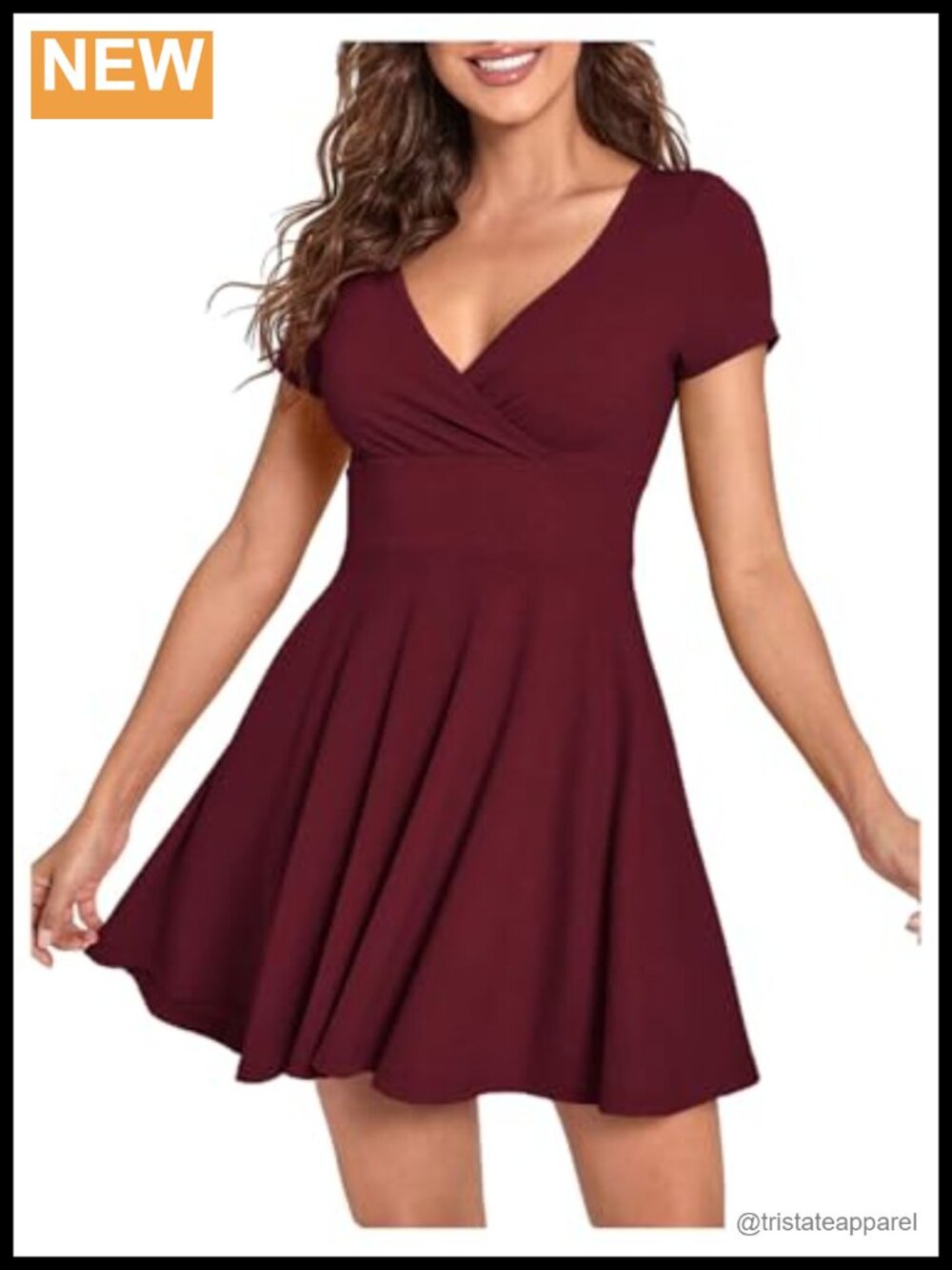 A Line Wedding Guest Dress V Neck Short Sleeve Fit and Flare
